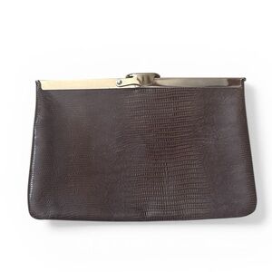 ETRA VTG genuine brown leather convertible envelope clutch handbag gold hardware